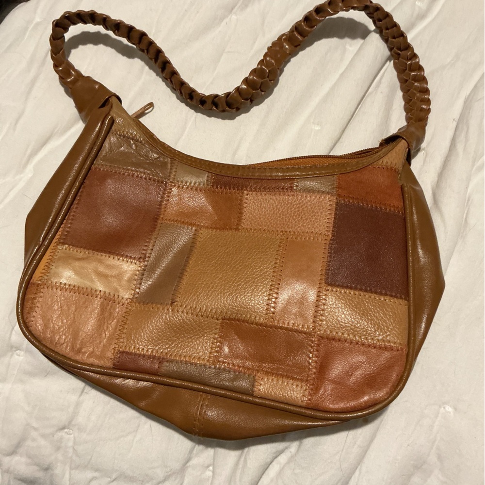 Patchwork Tan Leather Shoulder Bag - image 2